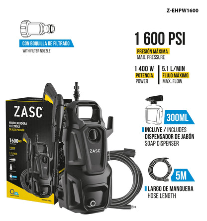 HIDROLAVADORA ELECTRICA DE ALTA PRESION 1600PSI ZASC Z-EHPW1600