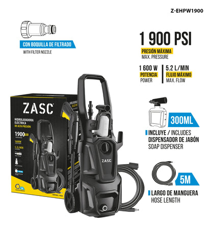 HIDROLAVADORA ELECTRICA DE ALTA PRESION 1900PSI ZASC Z-EHPW1900