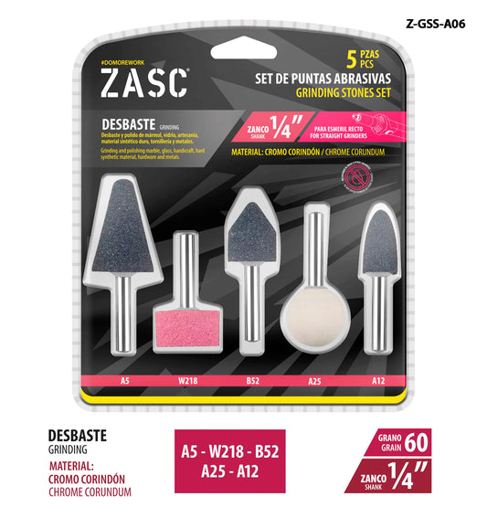 SET DE PUNTAS ABRASIVAS PARA ESMERIL 5PCS ZASC Z-GSS-A06