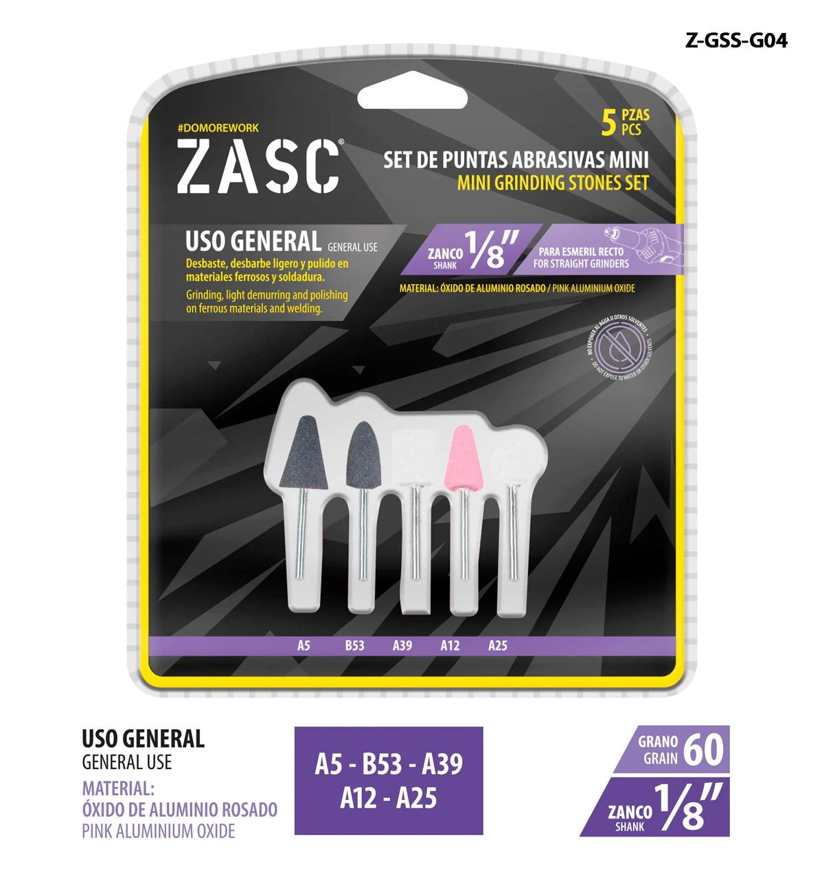 SET DE PUNTAS MINI ABRASIVAS PARA ESMERIL 5PCS ZASC Z-GSS-G04