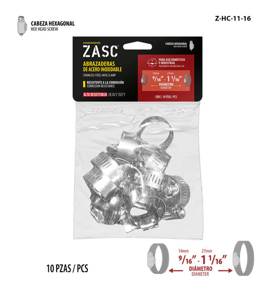 SET DE ABRAZADERA UNIVERSAL 10 PCS 9/16-1 1/16PLG ZASC Z-HC-11-16