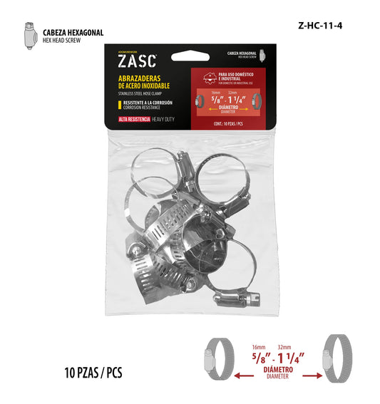 SET DE ABRAZADERA UNIVERSAL 10PCS 5/8-1 1/4PLG ZASC Z-HC-11-4