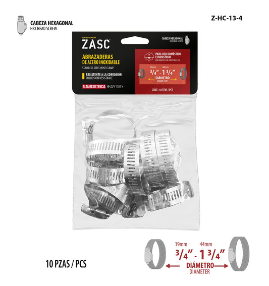 SET DE ABRAZADERA UNIVERSAL 10PCS 3/4-1 3/4PLG ZASC Z-HC-13-4