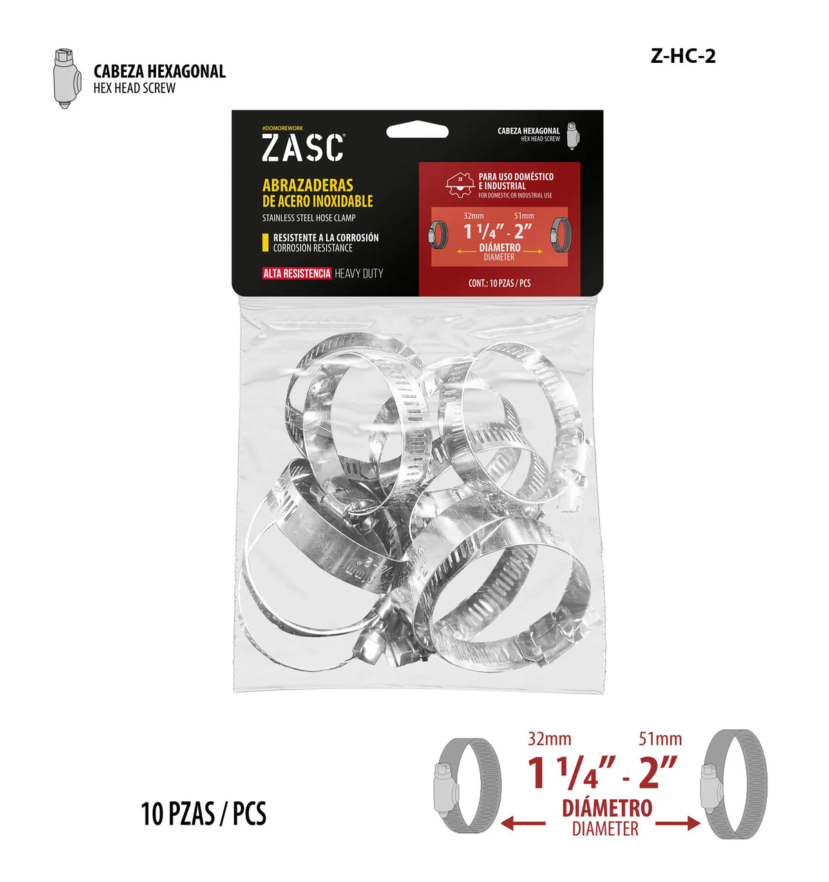 SET DE ABRAZADERA UNIVERSAL 10PCS 1/4-2PLG ZASC Z-HC-2