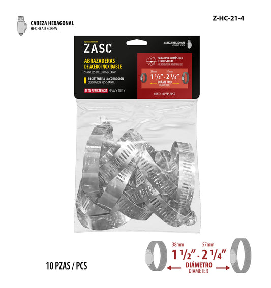SET DE ABRAZADERA UNIVERSAL 10 PCS 1 1/2-2 1/4 PLG ZASC Z-HC-21-4