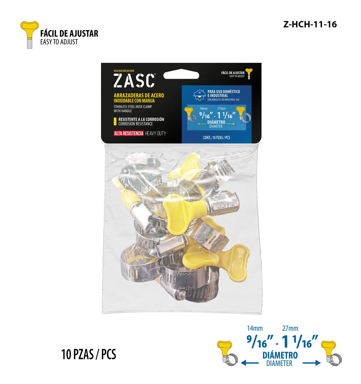 SET DE ABRAZADERA UNIVERSAL TIPO MARIPOSA 10PCS 9/16-1 1/6PLG ZASC Z-HCH-11-16
