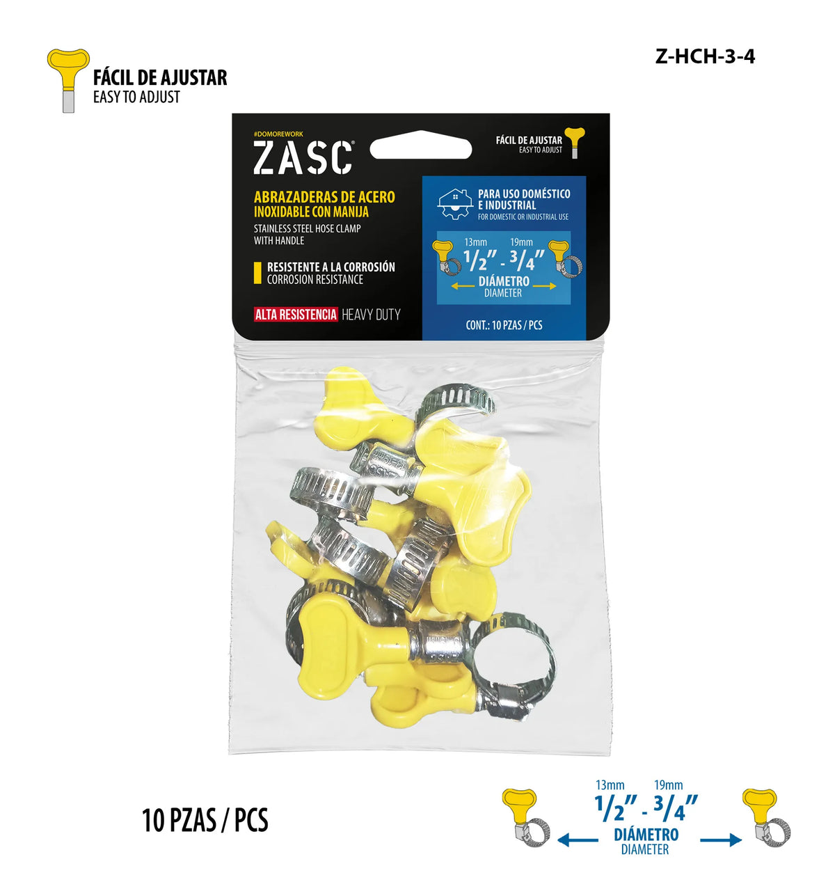 SET DE ABRAZADERA UNIVERSAL TIPO MARIPOSA 10PCS 1/2-3/4PLG ZASC Z-HCH-3-4