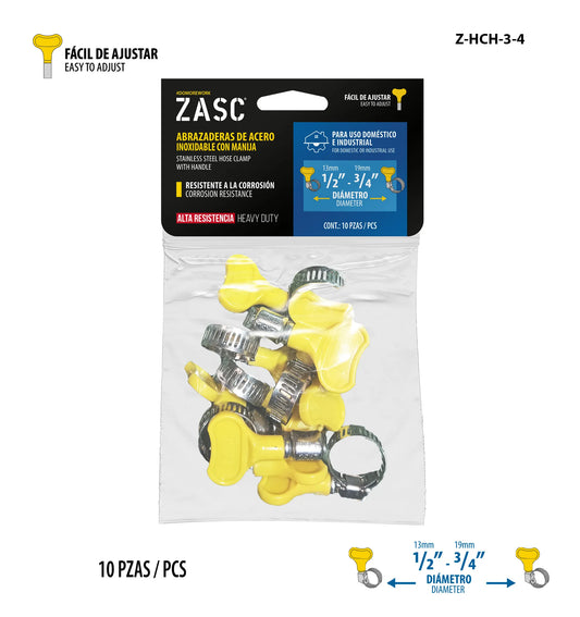 SET DE ABRAZADERA UNIVERSAL TIPO MARIPOSA 10PCS 1/2-3/4PLG ZASC Z-HCH-3-4