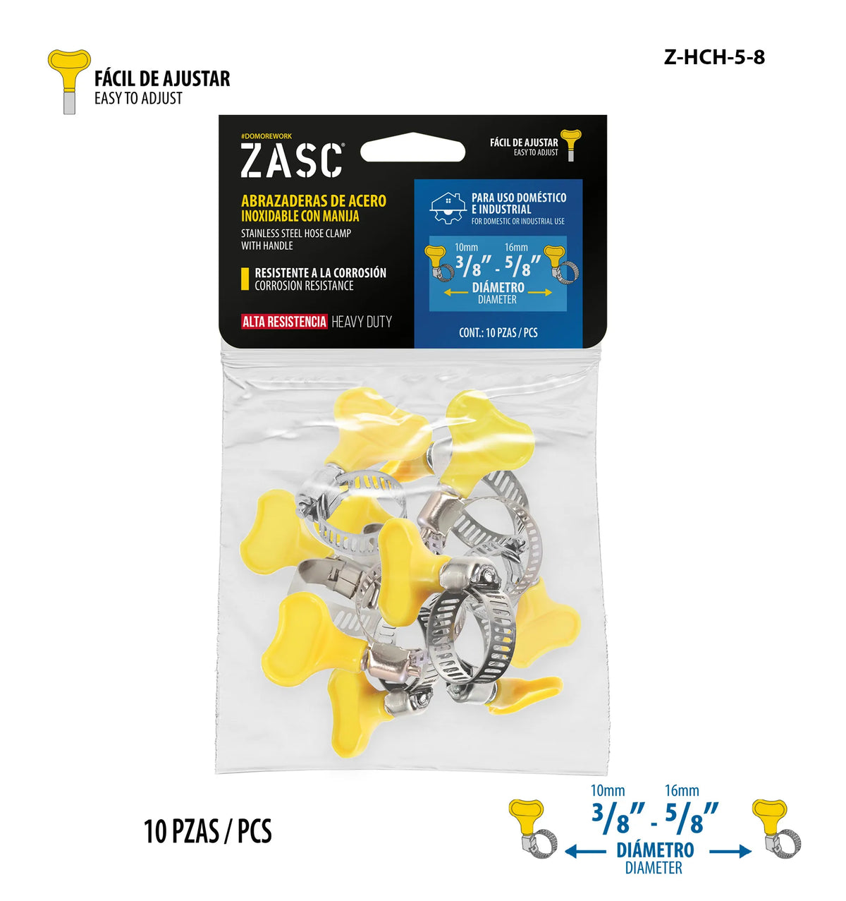 SET DE ABRAZADERA UNIVERSAL TIPO MARIPOSA 10PCS 3/8-5/8 PLG Z-HCH-5-8