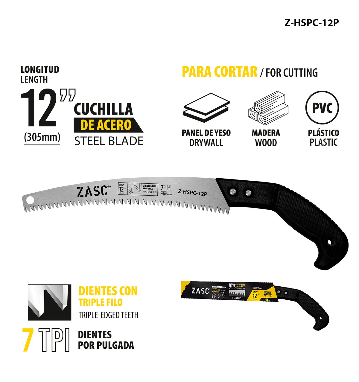 SERRUCHO CURVO PARA PODA 12PLG C/MANGO DE PLASTICO ZASC Z-HSPC-12P