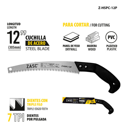 SERRUCHO CURVO PARA PODA 12PLG C/MANGO DE PLASTICO ZASC Z-HSPC-12P