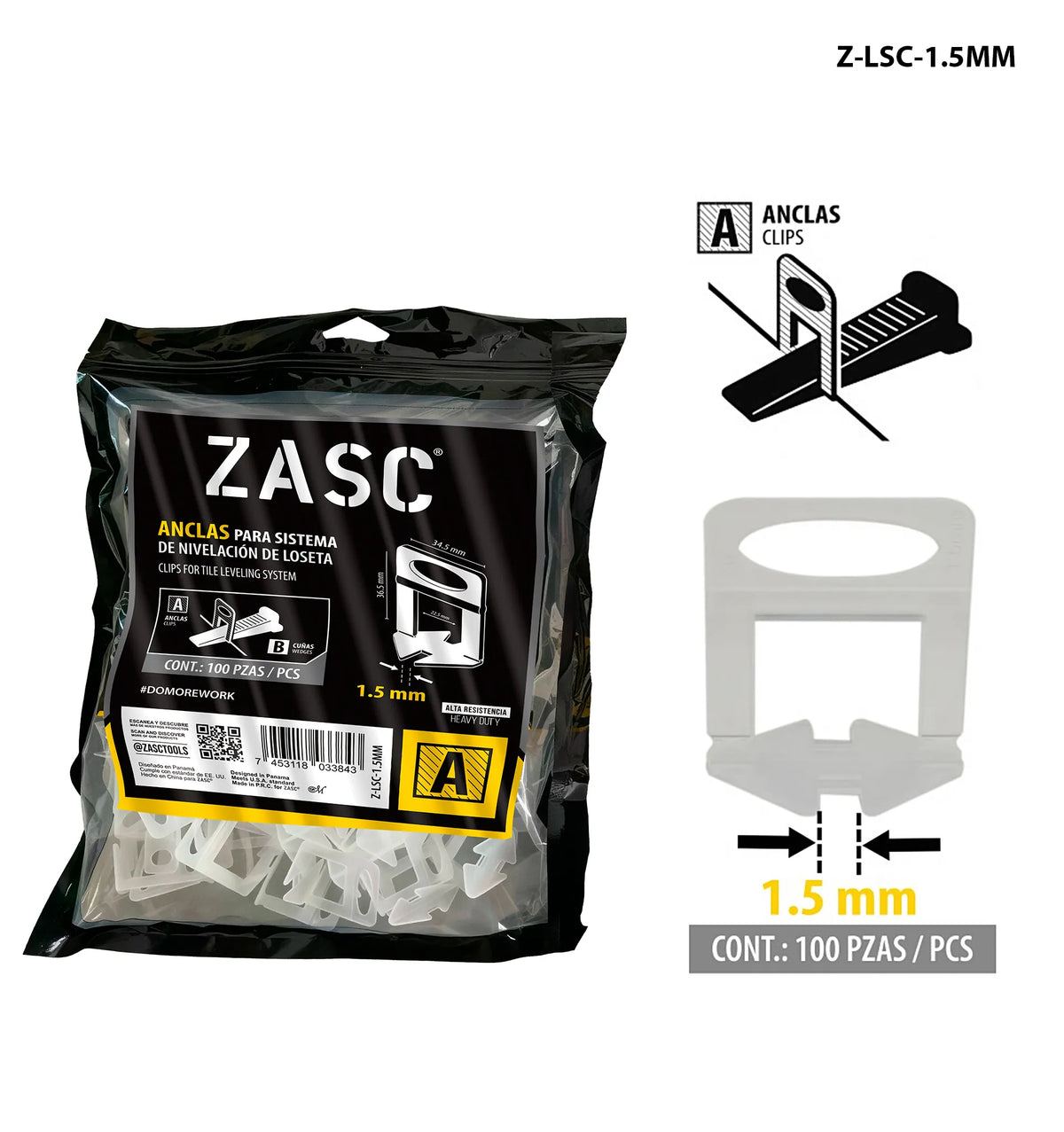 ANCLAS RECTAS PARA NIVELACION DE AZULEJO 1.5MM ZASC Z-LSC-1.5