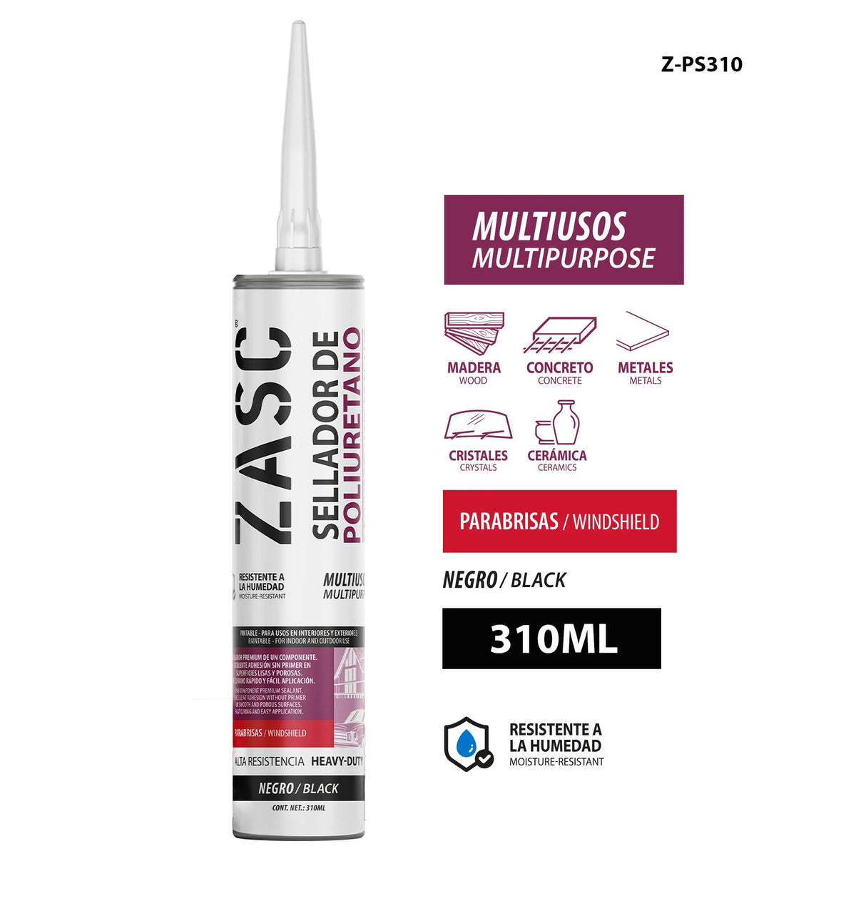 SELLADOR DE POLIURETANO NEGRO 310ML ZASC Z-PS310
