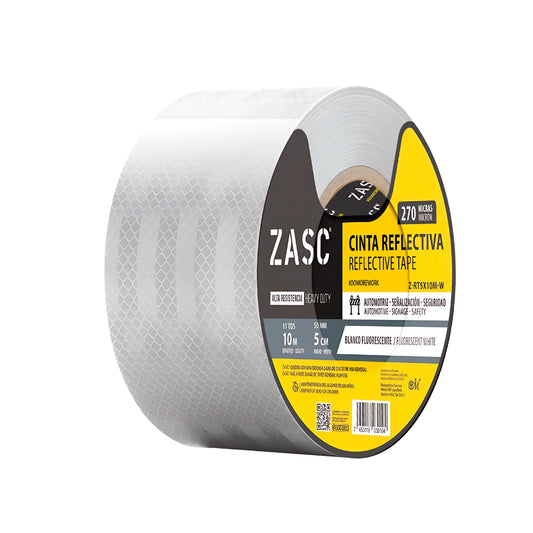 METRO CINTA REFLECTIVA BLANCA DE 5CMX10M 270MIC ZASC Z-RT5X10M-W