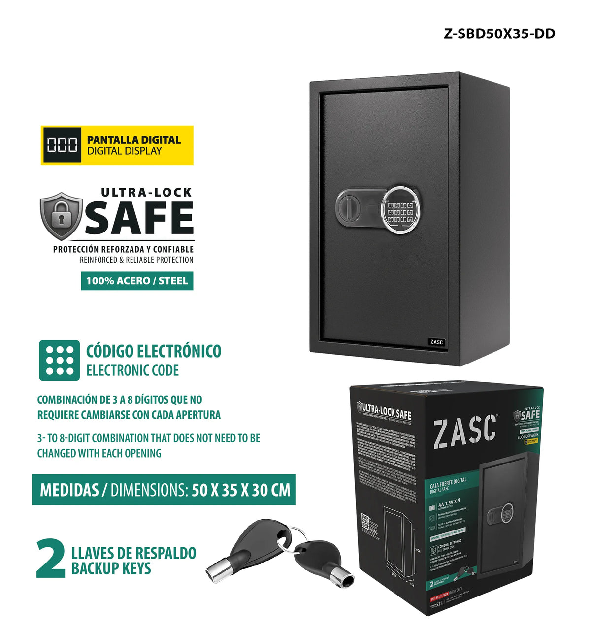 CAJA FUERTE DIGITAL 50X35X30 ZASC Z-SBD50X35-DD