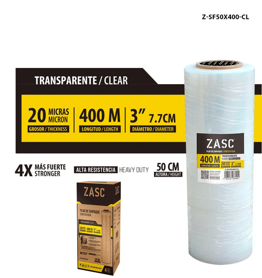 PLASTICO STRECH PARA PALETIZAR 50CMX400MTRS ZASC Z-SF50X400-CL