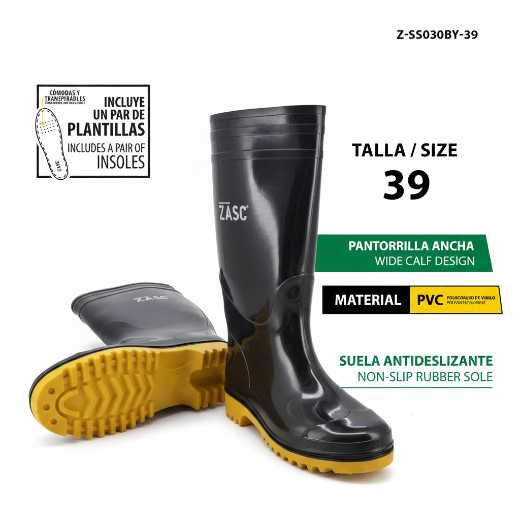 BOTA DE HULE NEGRO TALLA 39 ZASC  Z-SS030BY-39