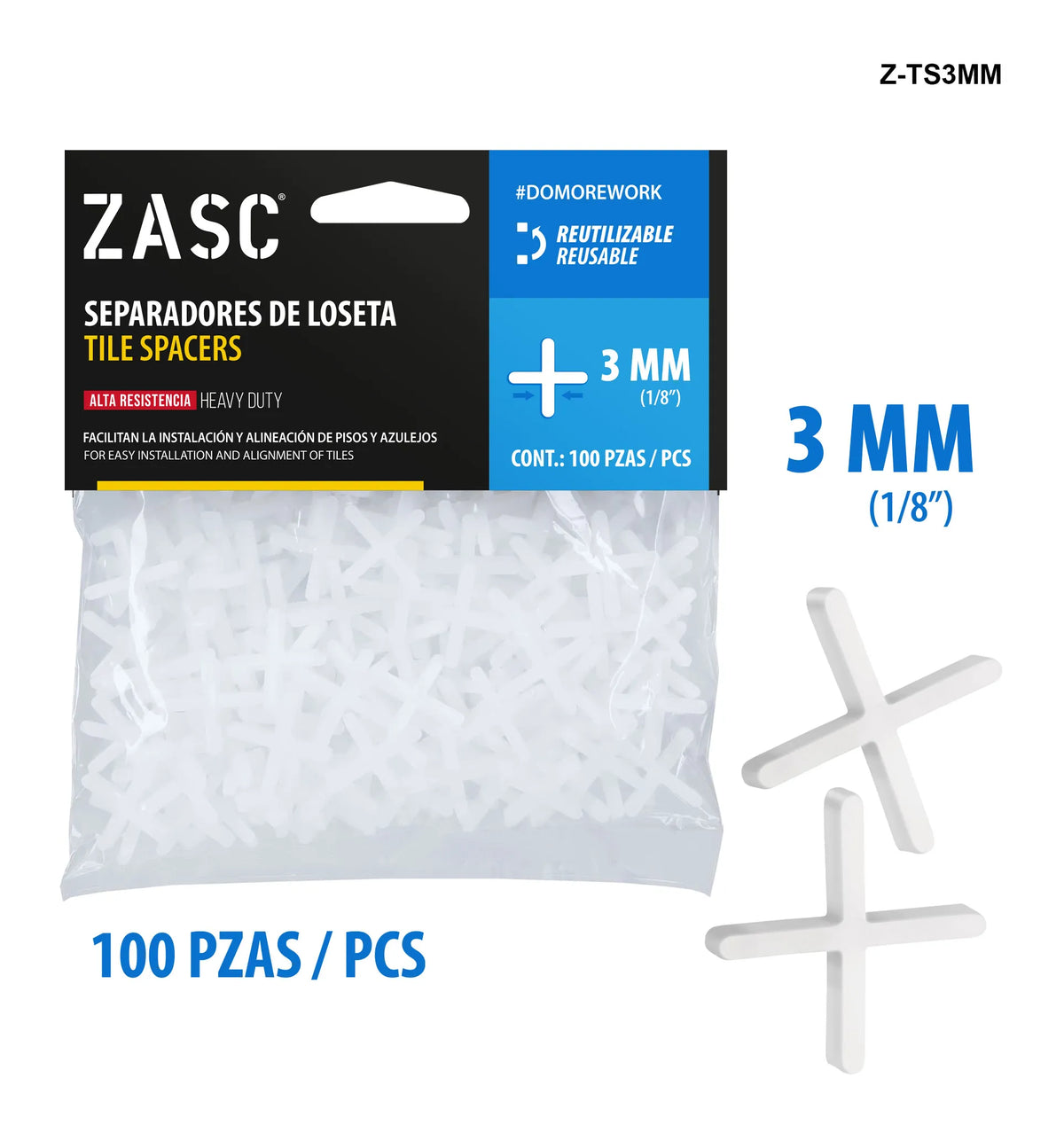 SET DE SEPARADOR PARA CERAMICA 3MM 100PCS ZASC Z-TS3MM