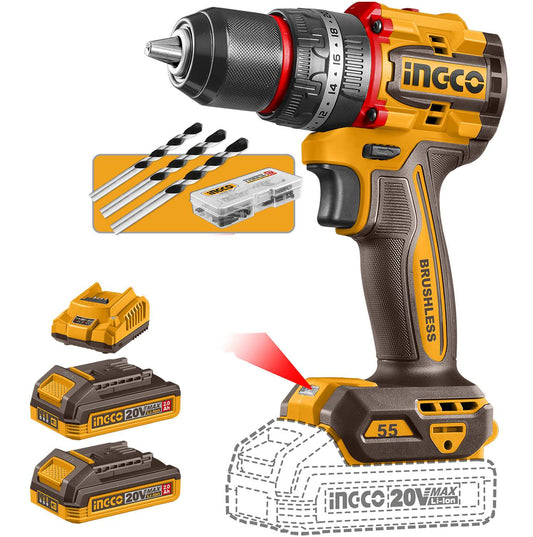 TALADRO PERCUTOR INALAMBRICO12.7MM 1/2PLG 20V 2.0AH 55N.M INGCO UCIDLI20558 764954