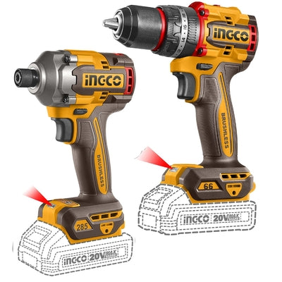 TALADRO PERCUTOR INALAMBRICO 12.7MM 66N.M+ATORNILLADOR DE IMPACTO INGCO UCKLI20277