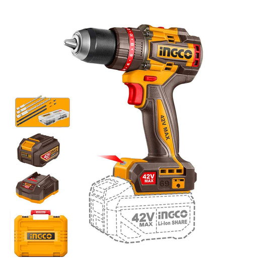 TALADRO PERCUTOR INALAMBRICO 12.7MM 69 NM 42V 2.0AH INGCO UCIDLI426981
