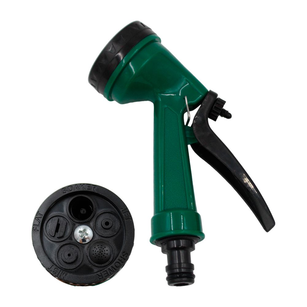 PISTOLA PARA MANGUERA CON FLUJO AJUSTABLE VERDE PLASTICO 5FUNCIONES PLAY GARDEN J-1008