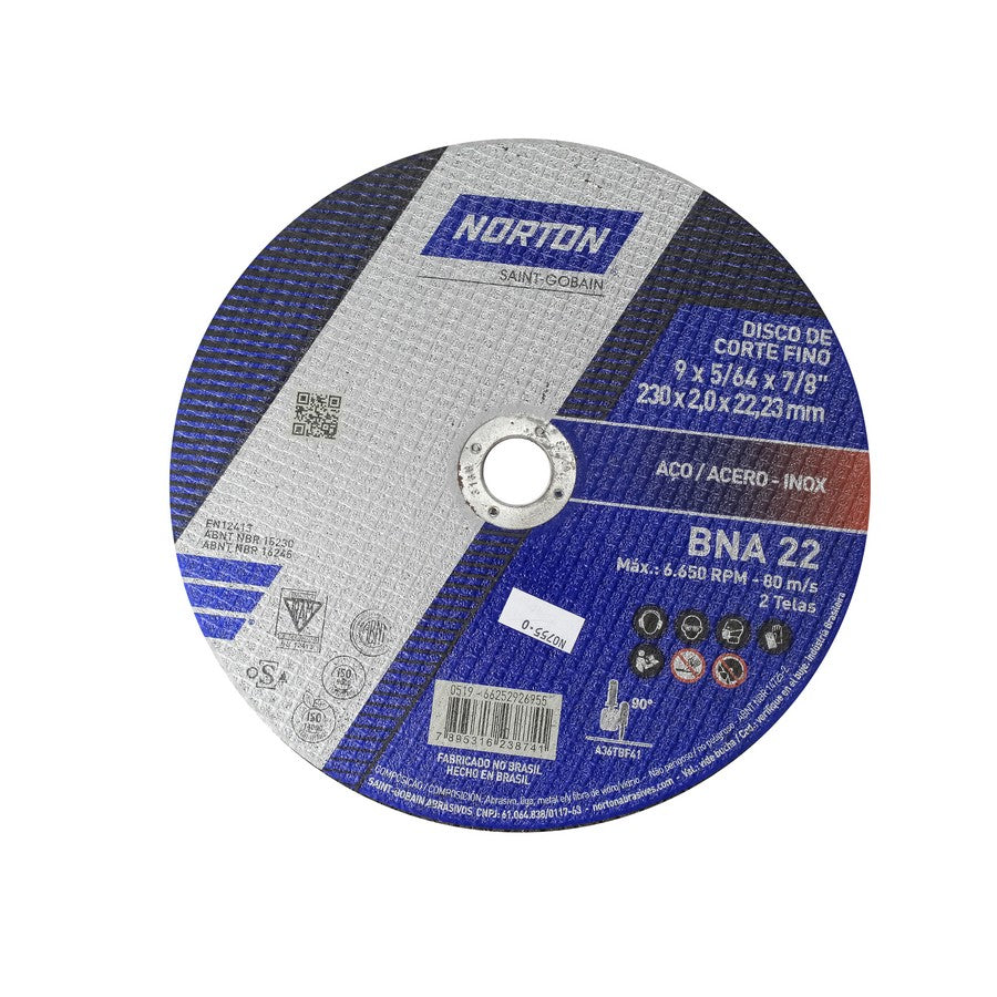 DISCO NORTON SUPER FINO CORTE METAL DE 9X2MMX7/8 PLG BNA22