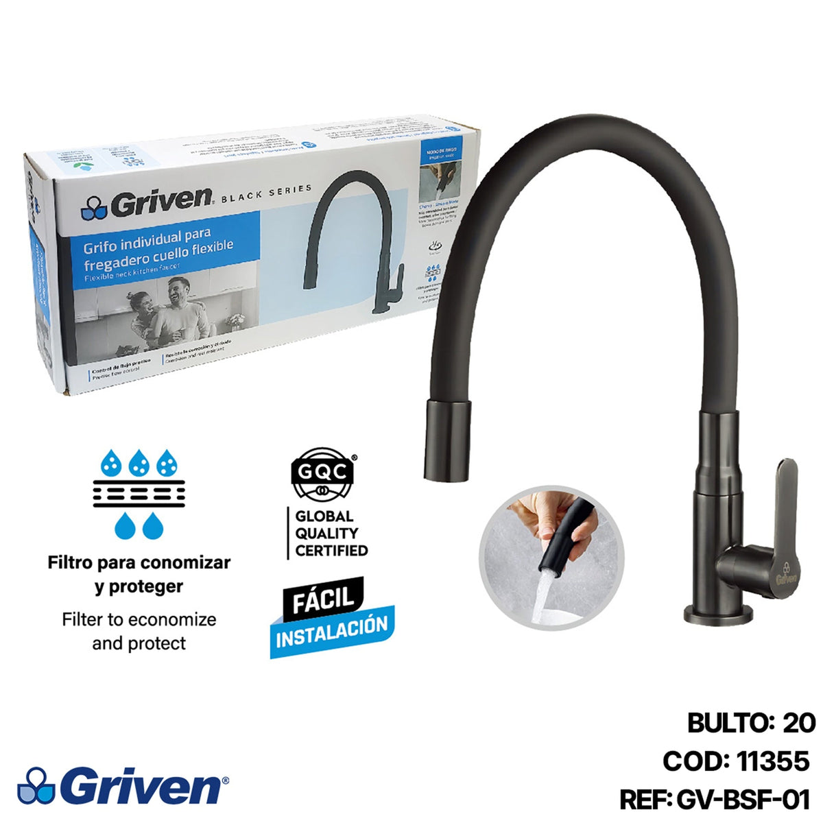 GRIFO INDIVIDUAL PARA FREGADERO CUELLO FLEXIBLE GRIVEN GV-BSF-01