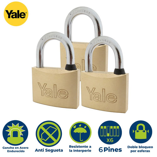 JUEGO DE 3 CANDADOS TIPO ITALIANO 110-50 MM KA3 BLISTER YALE 0001131
