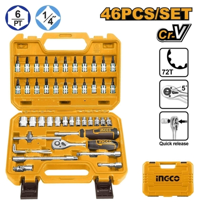 SET CUBO 6.35MM 1/4 PLG PUNTAS DESTORNILLADOR INGCO HKTS14462
