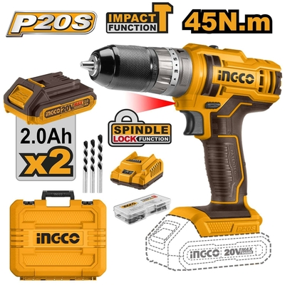 TALADRO PERCUTOR 9.53MM (3/8 in) 20 V 45 N.m 110V 120V 45NM INGCO UCIDLI201452