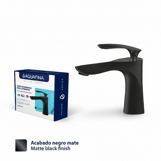 GRIFO PARA LAVAMANOS MONOMANDO NEGRO MATE A-7004B AQUA FINA