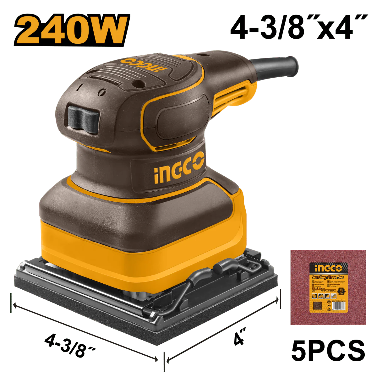 LIJADORA PALMA PORTATIL 14000 OPM 240 WTT 110-120V INGCO UPS2416