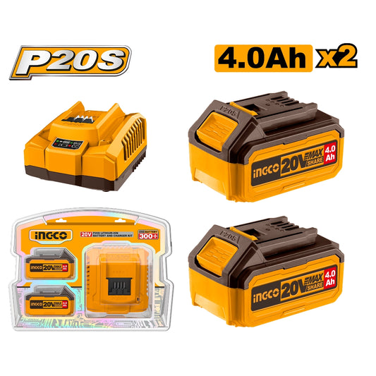 SET BATERÍAS + CARGADOR LINEA MULTIPLE  20V 4.0 AH INGCO UFBCPK2013