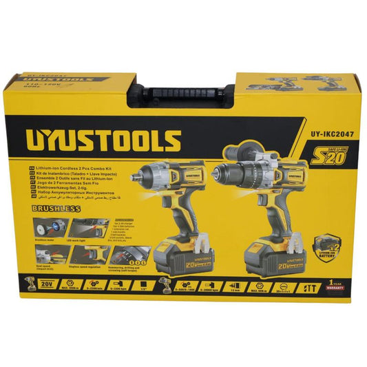 KIT INALAMBRICO TALADRO MAS LLAVE IMPACTO UYUSTOOLS UY-IKC2047