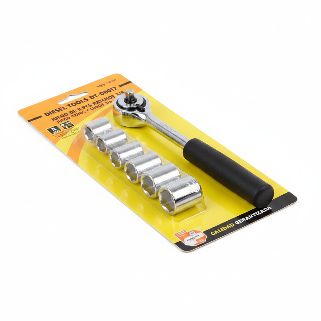 SET DE 8 PCS  RATCHET Y CUBOS 3/8  DIESEL TOOLS DT-D0017